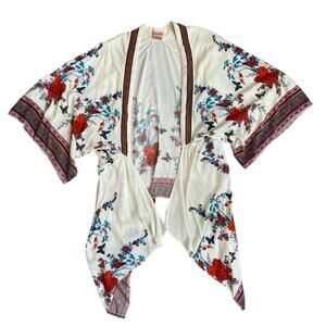 Flying Tomato Boho Floral Kimono Cardigan M/L Open Front Rayon Festival Duster